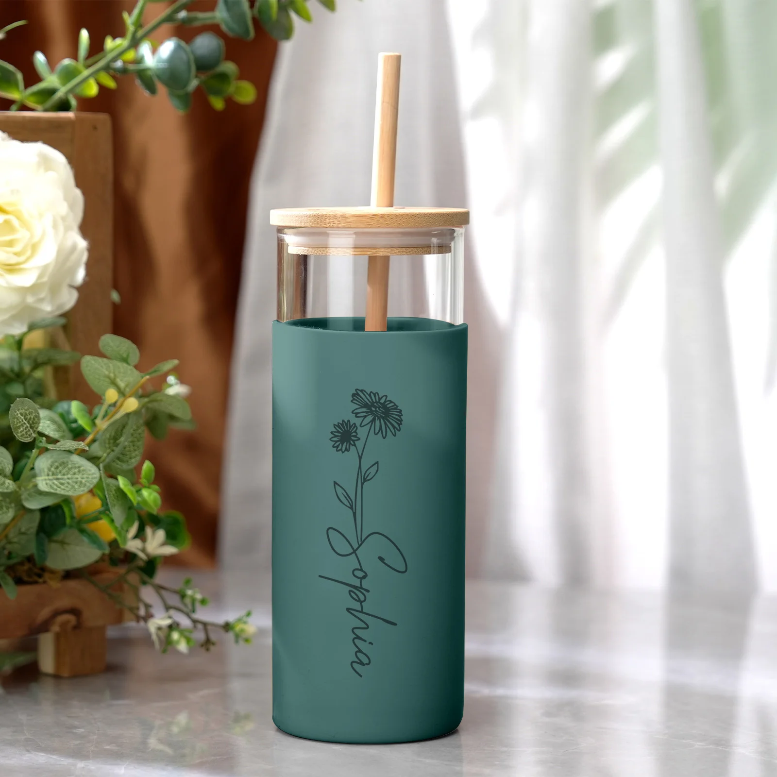 Personalized Glass Tumbler | 17oz Coffee Tumbler with Wood Lid - Image 3